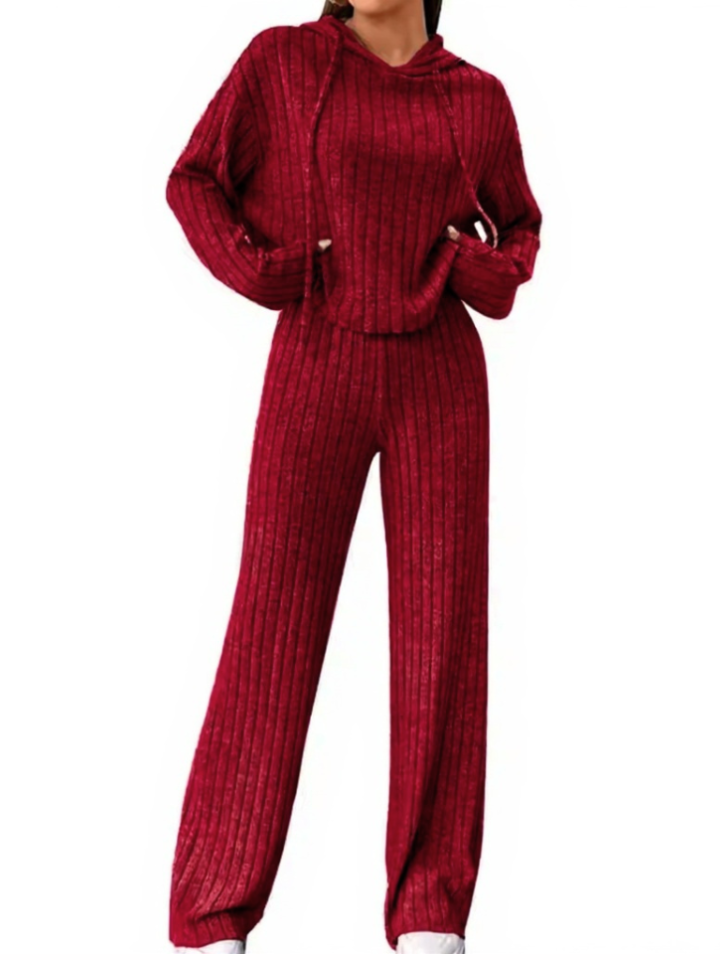 LÁVINE™ Women’s Hooded Two-Piece Lounge Set | Cozy Knit Autumn & Winter Outfit