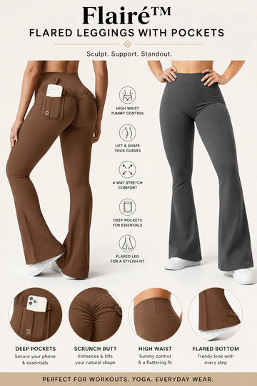 Flairé™ high waisted flare yoga pants with pockets flared leggings for women workout and casual wear