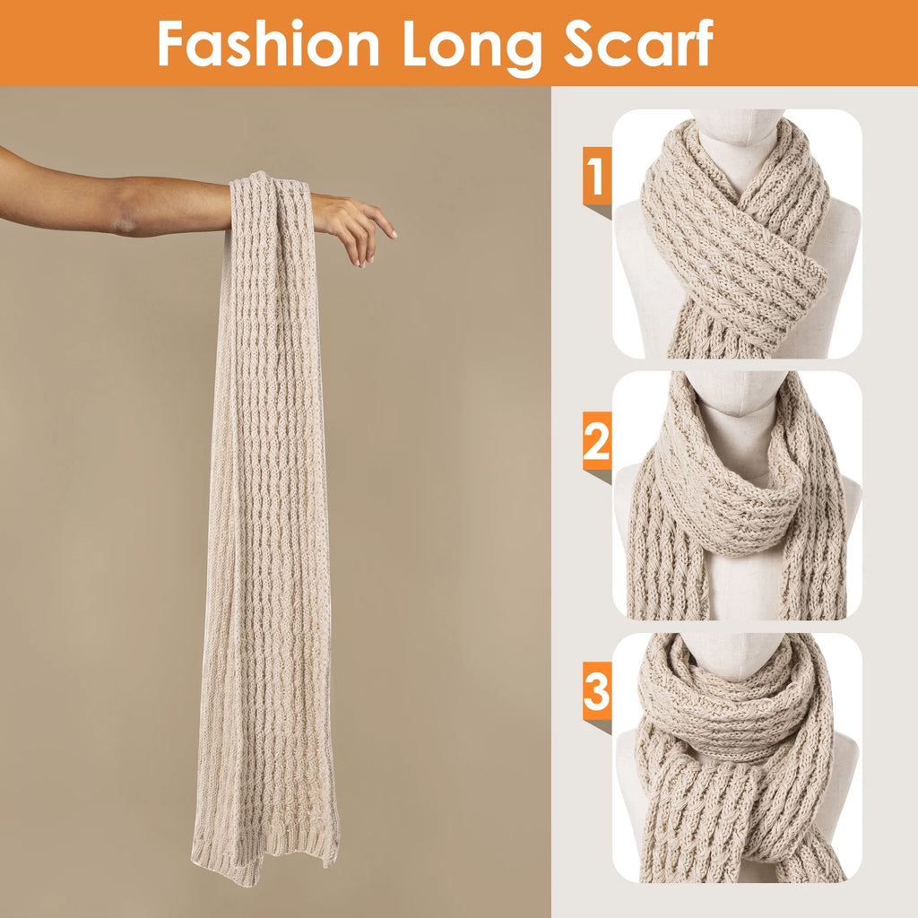 Aneco Womens Winter Warm Sets Knitted Fur Pompoms Beanie Hat Circle Loop Scarf Touch Screen Gloves Winter Favor Accessories