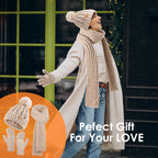 Aneco Womens Winter Warm Sets Knitted Fur Pompoms Beanie Hat Circle Loop Scarf Touch Screen Gloves Winter Favor Accessories