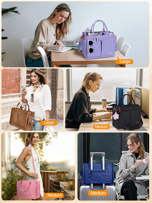 Womens Canvas Tote Bag Purse with Individual Compartment, Zipper Top, Reinforced Bottom & Luggage Sleeve