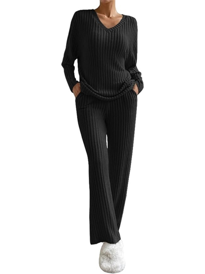 LÁVINE™ Cozy Ribbed Knit Two-Piece Lounge Set
