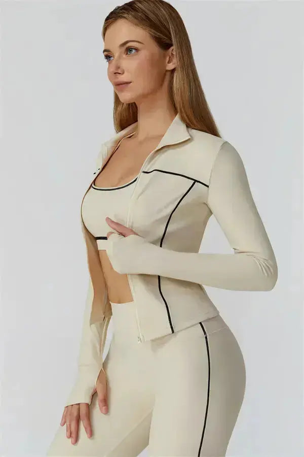 The Venus Zip Top Sports Bra Leggings 3-Piece Set Fitglutes Activewear Gymwear Sportswear & Workout Clothes