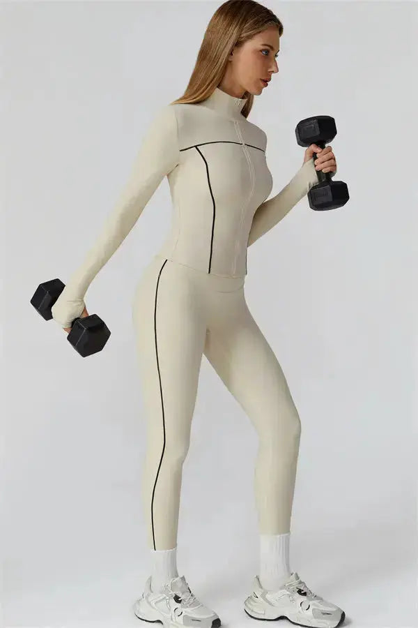 The Venus Zip Top Sports Bra Leggings 3-Piece Set Fitglutes Activewear Gymwear Sportswear & Workout Clothes