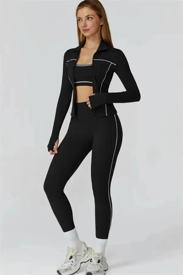 The Venus Zip Top Sports Bra Leggings 3-Piece Set Fitglutes Activewear Gymwear Sportswear & Workout Clothes