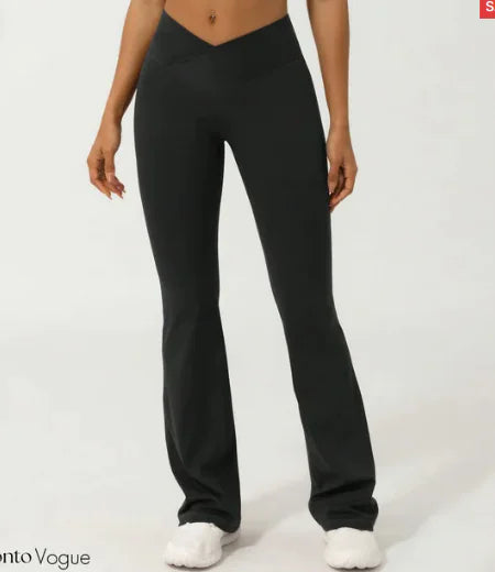 High-Waisted Crossover Flare Leggings (One Pair)