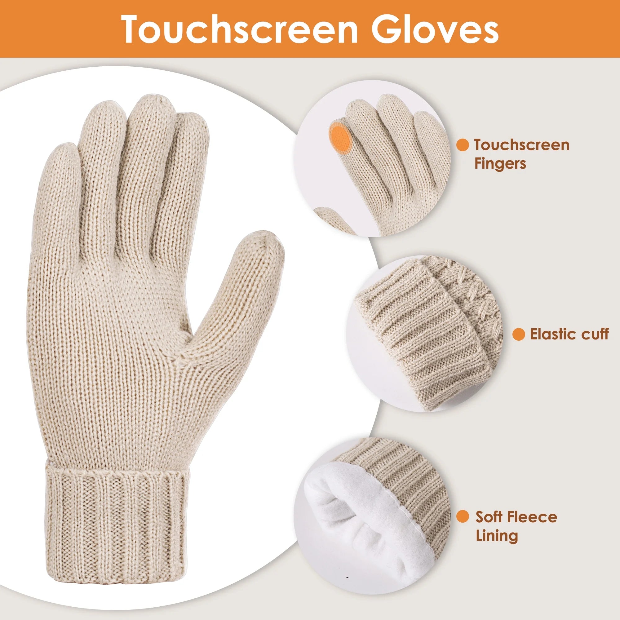 Aneco Womens Winter Warm Sets Knitted Fur Pompoms Beanie Hat Circle Loop Scarf Touch Screen Gloves Winter Favor Accessories