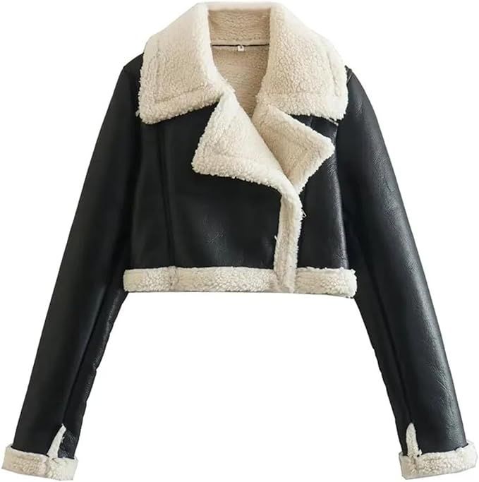 Winter Women’s PU Leather Jacket – Short Coat with Faux Fur Collar