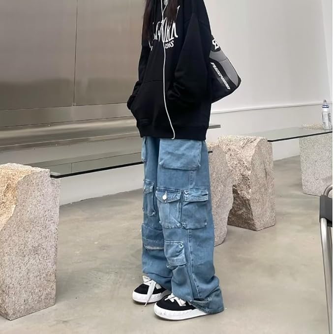 Retro Baggy Cargo Pants | Y2K High-Waisted Streetwear with Pockets for Women