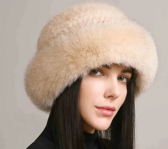 Luxury Mink Hair Hat – Elegant Braided Winter Fur Cap for Women