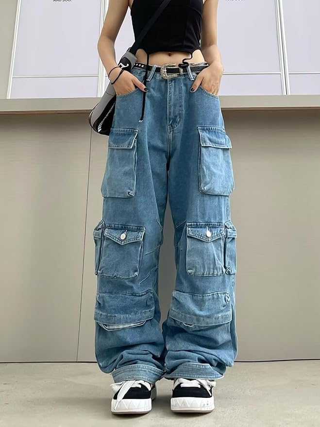 Retro Baggy Cargo Pants | Y2K High-Waisted Streetwear with Pockets for Women