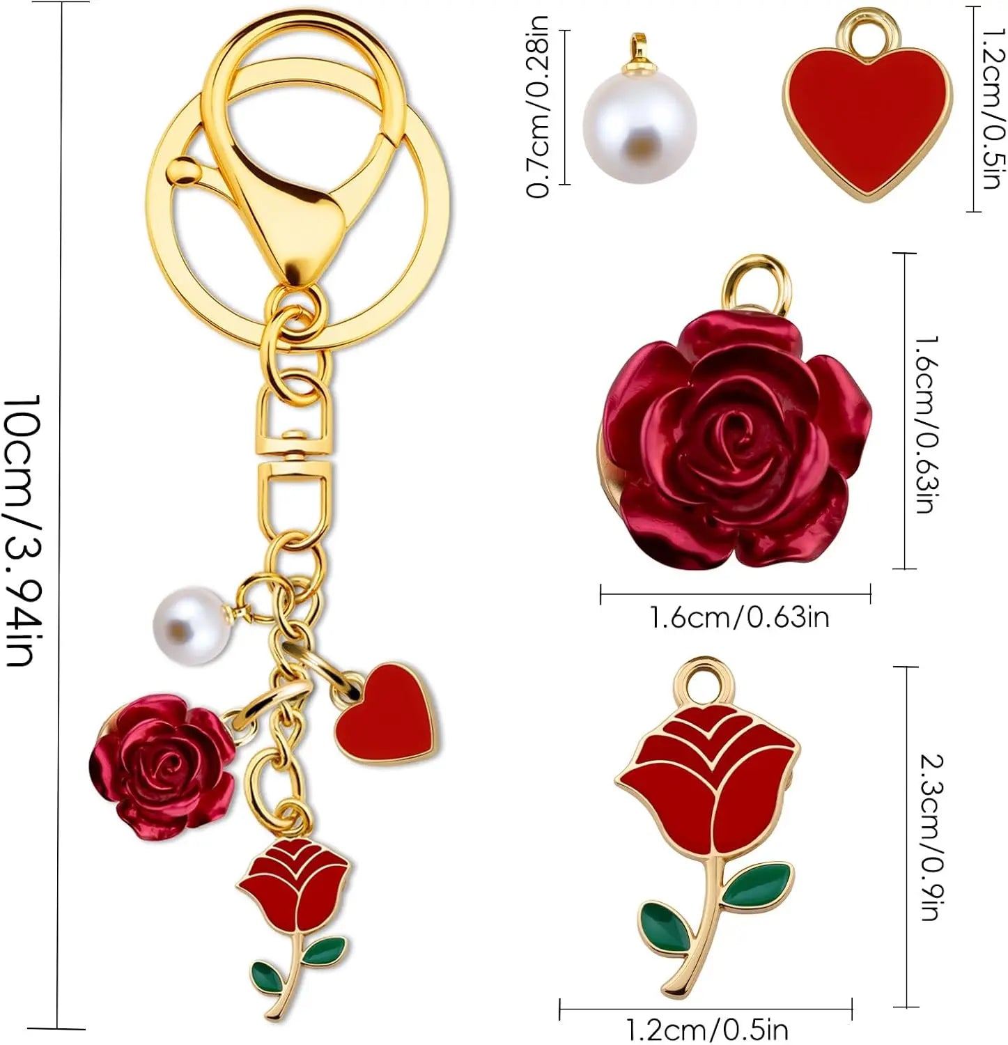 Rose Keychain Rose Bag Charm Roses Gold Keychain Charms Red Keychains Accessories Aesthetic Red Gifts for Women Girlfriend Mothers Day Gifts