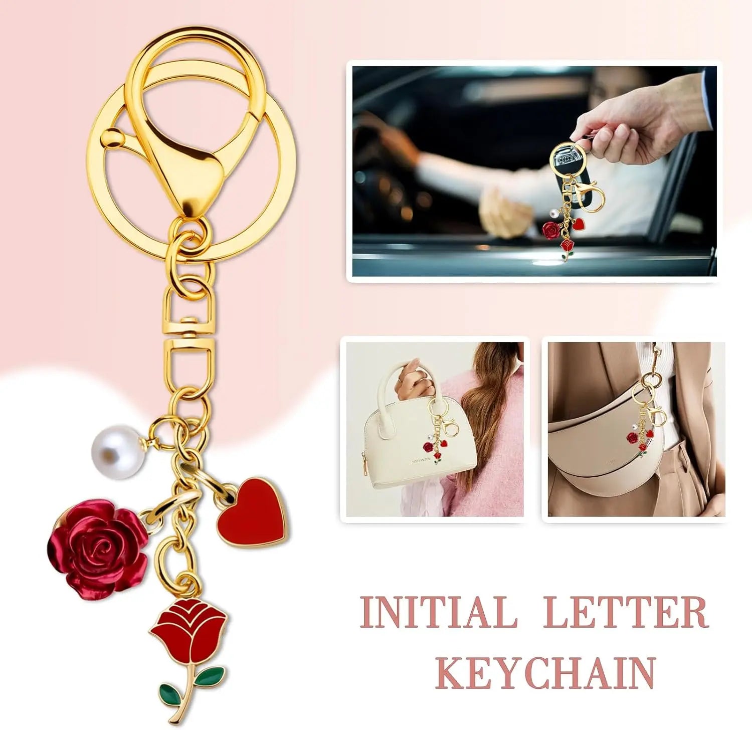 Rose Keychain Rose Bag Charm Roses Gold Keychain Charms Red Keychains Accessories Aesthetic Red Gifts for Women Girlfriend Mothers Day Gifts