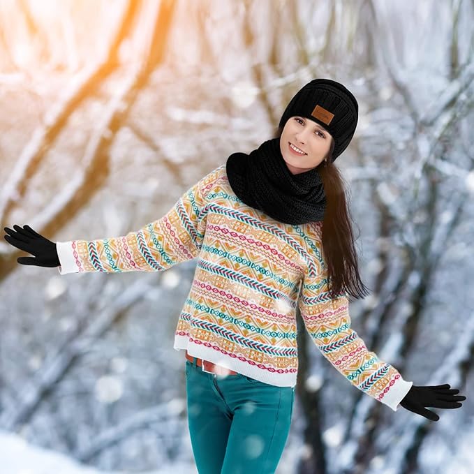 4-Piece Women’s Winter Hat, Scarf & Gloves Set – Warm, Soft & Touchscreen Friendly