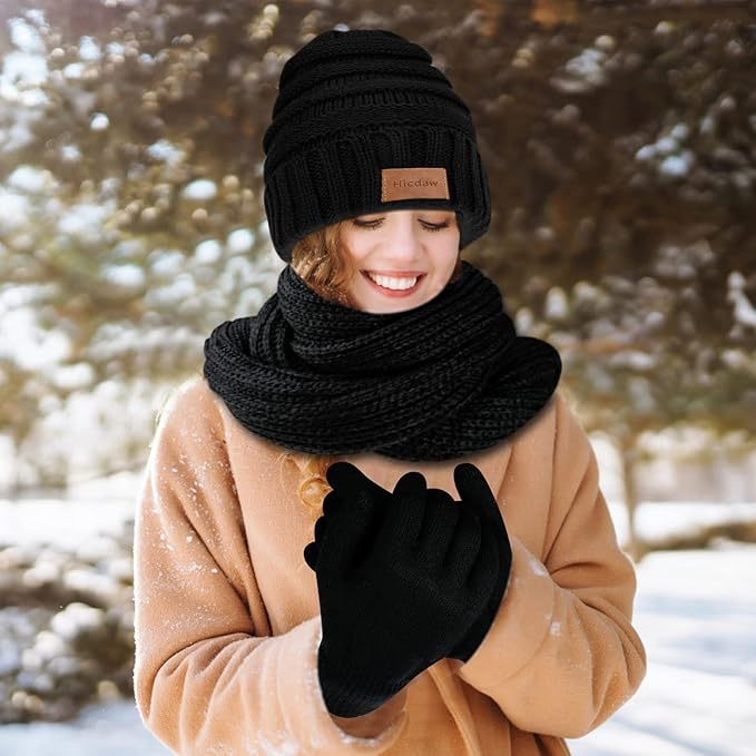 4-Piece Women’s Winter Hat, Scarf & Gloves Set – Warm, Soft & Touchscreen Friendly