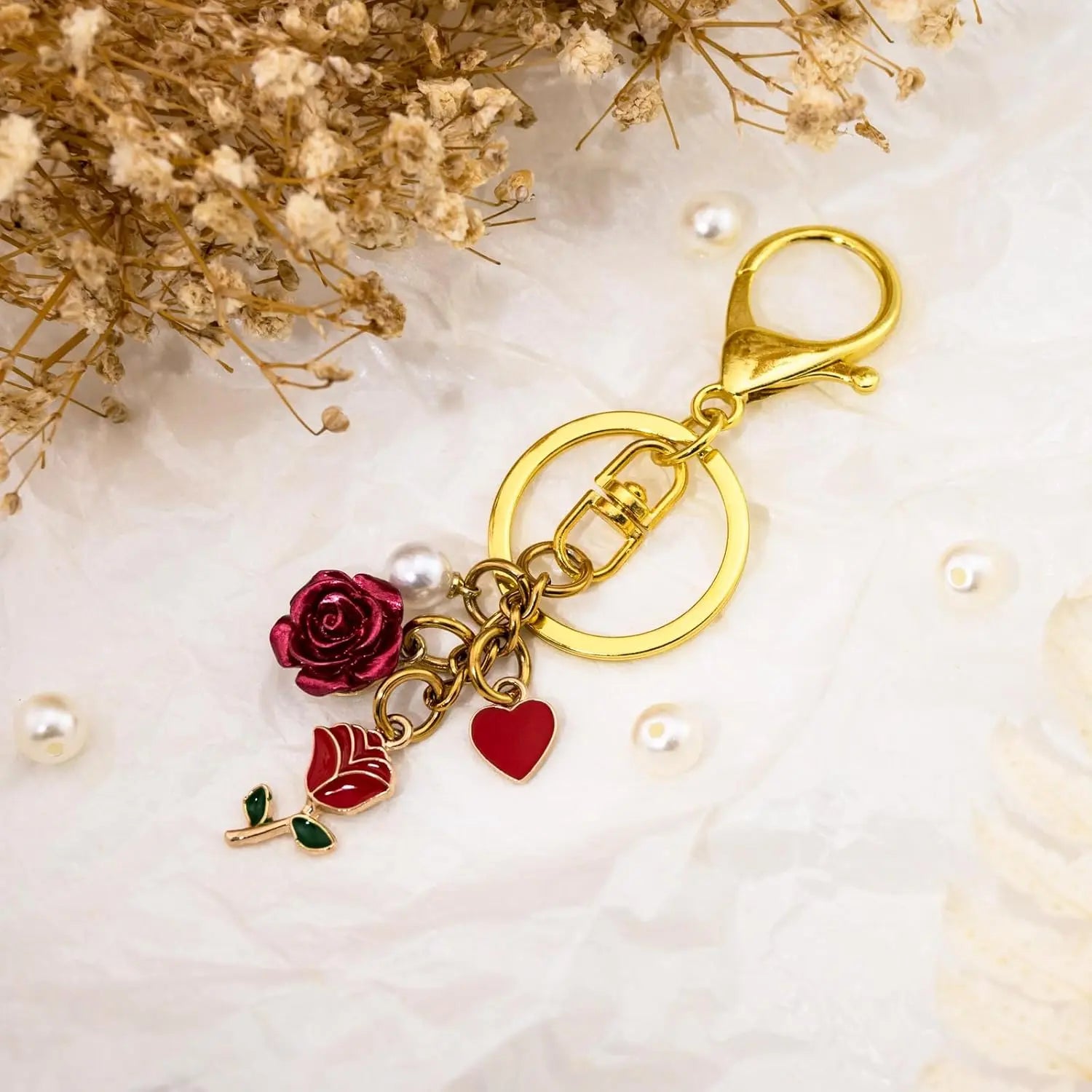 Rose Keychain Rose Bag Charm Roses Gold Keychain Charms Red Keychains Accessories Aesthetic Red Gifts for Women Girlfriend Mothers Day Gifts