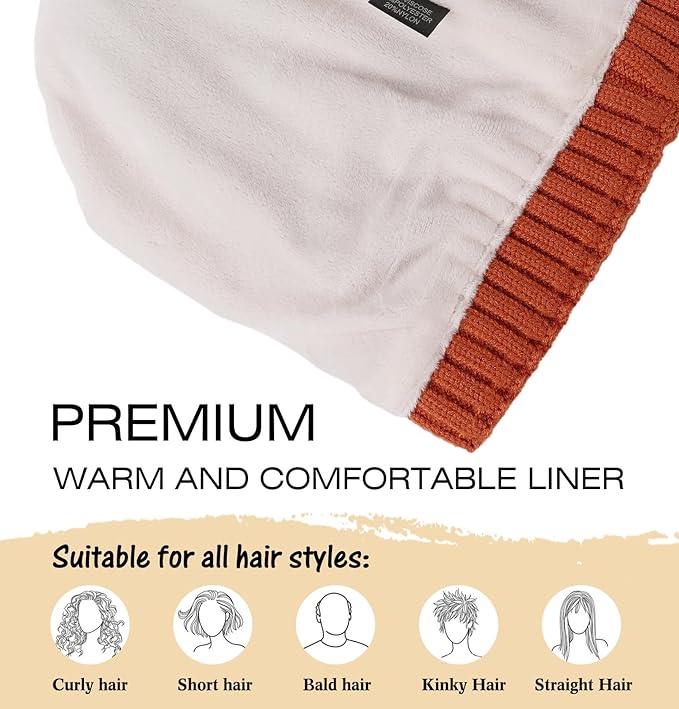 Wmcaps Unisex Fleece-Lined Winter Beanie – Orange Knit Hat