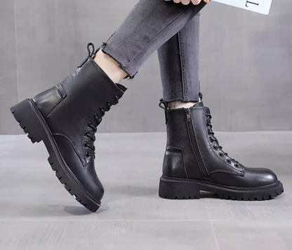 Delphine Black Leather Winter Boots