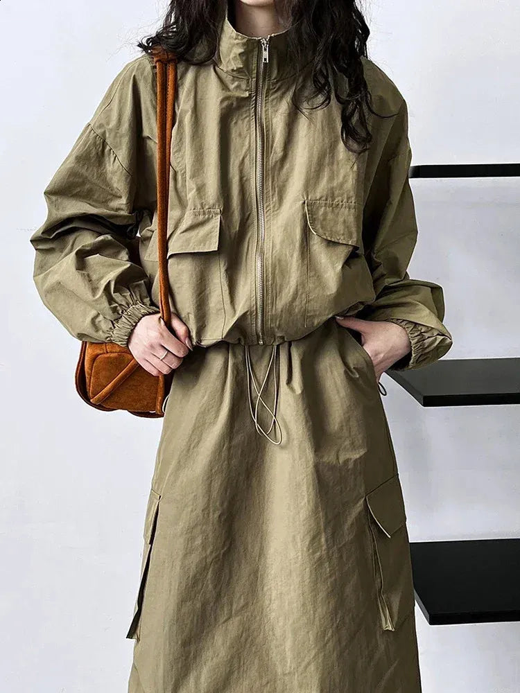 Women's Zip-Up Jacket and Drawstring Skirt Set (2 pc set)