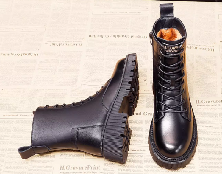 Delphine Black Leather Winter Boots