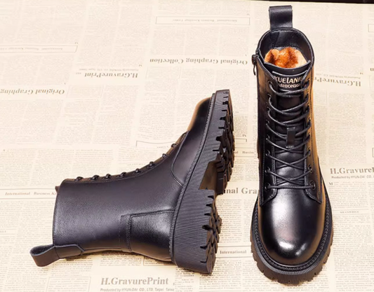 Delphine Black Leather Winter Boots