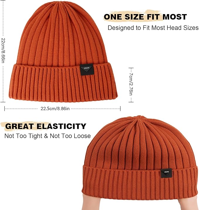 Wmcaps Unisex Fleece-Lined Winter Beanie – Orange Knit Hat