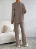 Women’s Ribbed Knit Lounge Set | Cozy 2-Piece V-Neck Sweater & Pants for Autumn & Winter