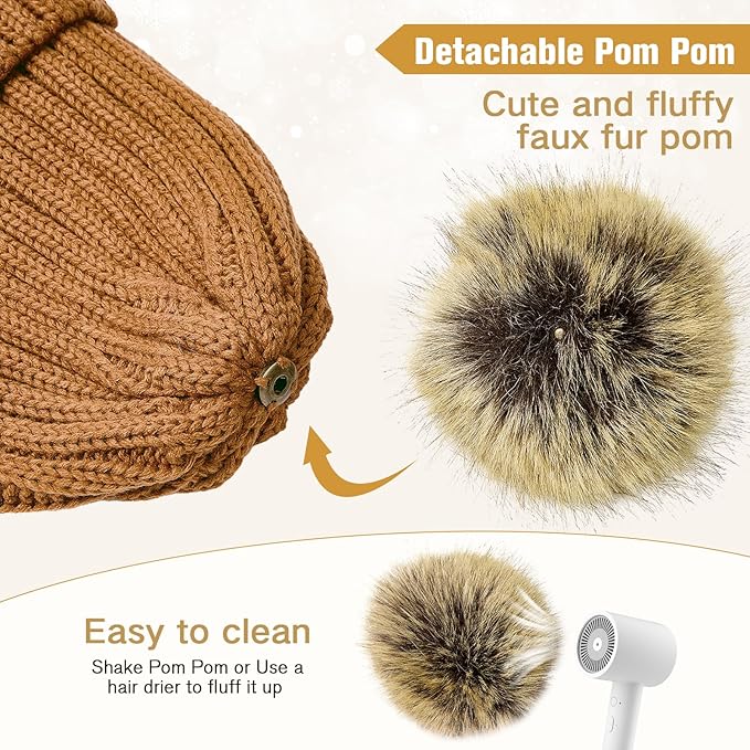 Silk Satin Lined Pom Pom Beanie – Warm, Soft & Stylish Winter Hat for Women