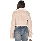 Winter Women’s PU Leather Jacket – Short Coat with Faux Fur Collar