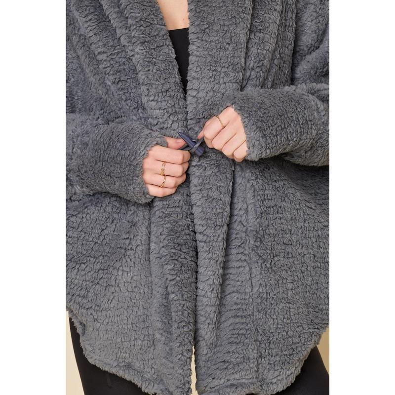 Faux Sherpa Cocoon Coat - Cool Grey