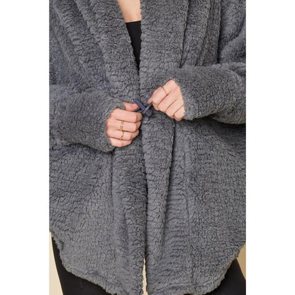 Faux Sherpa Cocoon Coat - Cool Grey