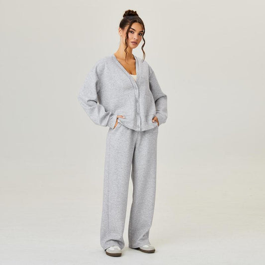 Katchme&Aerkyn Women'S Slouchy Solid Color V Neck Long Sleeve Button Cardigan & Drawstring Waist Trousers Co-Ord, Soft Two Piece Outfits for Fall & Winter(Cn)