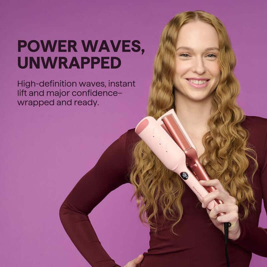 Wavytalk Power Wave Hair Crimper & Curling Wand for Beach Waves with Ionic Technology, Dual Voltage & Lightweight Design, Reducing Frizz & Damage, Perfect for Travel