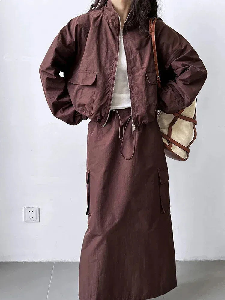 Women's Zip-Up Jacket and Drawstring Skirt Set (2 pc set)