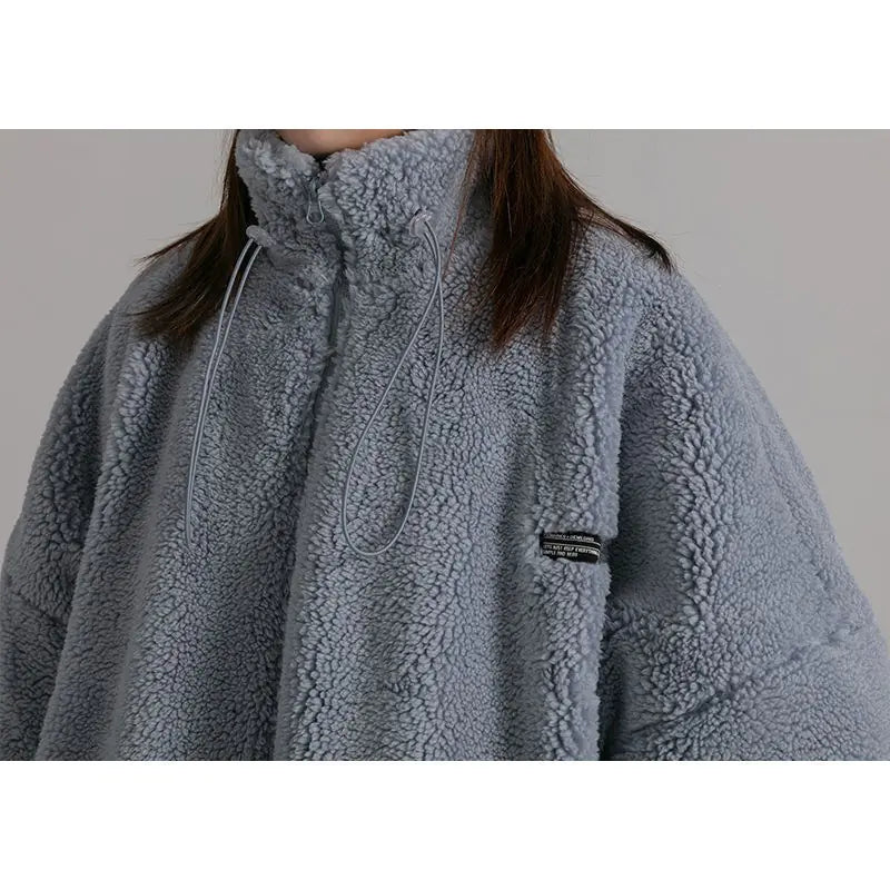 Stand Collar Lamb Wool Plush Sweatshirt Jacket – Cozy, Trendy & Warm for Autumn & Winter