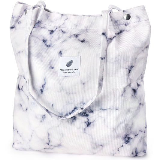 Corduroy Tote Bag Large for Women Girl Lady Canvas Shoulder Cord Purse with Inner Pocket