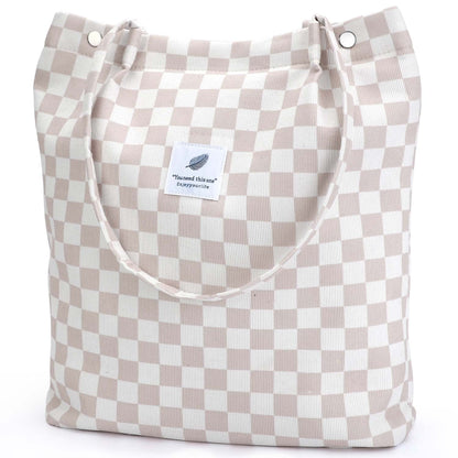 Corduroy Tote Bag Large for Women Girl Lady Canvas Shoulder Cord Purse with Inner Pocket