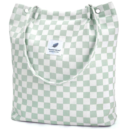 Corduroy Tote Bag Large for Women Girl Lady Canvas Shoulder Cord Purse with Inner Pocket