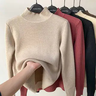 Velvet Turtleneck Sweater for Women | Warm Fleece Lined Autumn & Winter Top