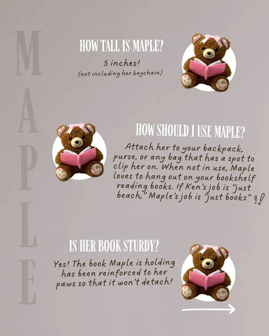 Next Chapter Book Bear Bag Charm, a cute plush keychain featuring a book design, perfect for bags and keys.