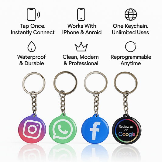 NFC Social Media Sharing Keychain – Epoxy Tap Card for Google Reviews, Instagram & Facebook