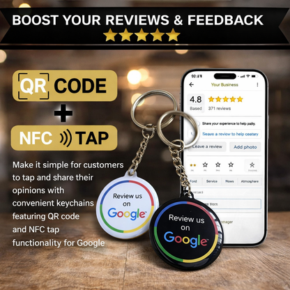 NFC Social Media Sharing Keychain – Epoxy Tap Card for Google Reviews, Instagram & Facebook