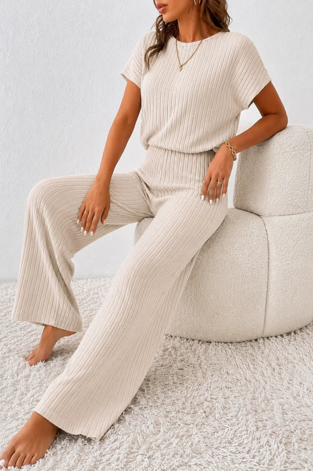 Cozy Knit Lounge Set Wide Leg Two Piece