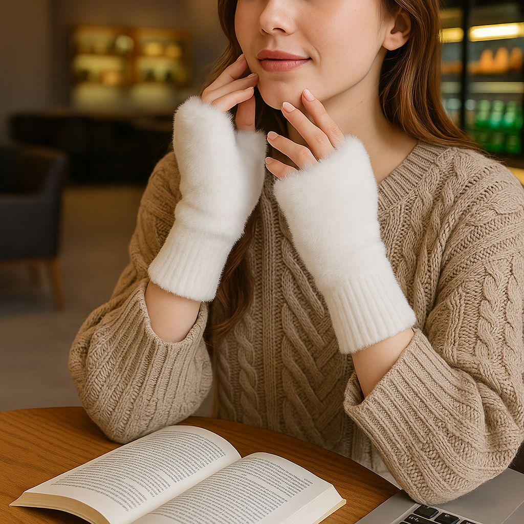 Mink Fleece Half-Finger Gloves – Soft, Warm & Stylish Winter Wear