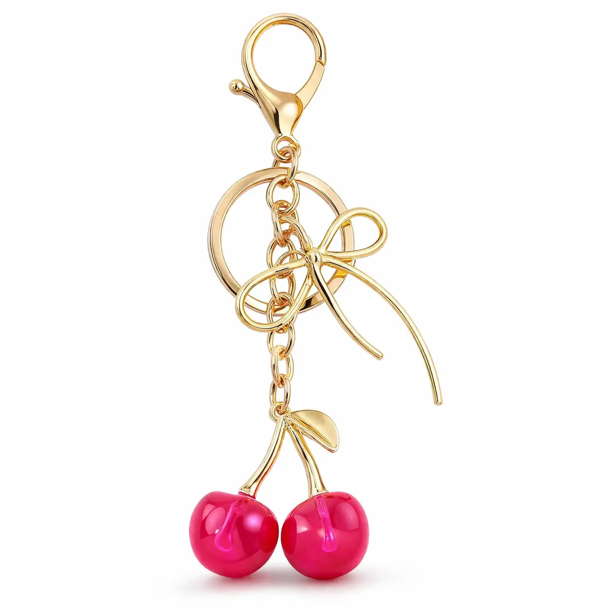 Hypes Inventory gold cherry bag charm keychain, cute purse accessory for women, featuring a fruit-inspired design for handbags.