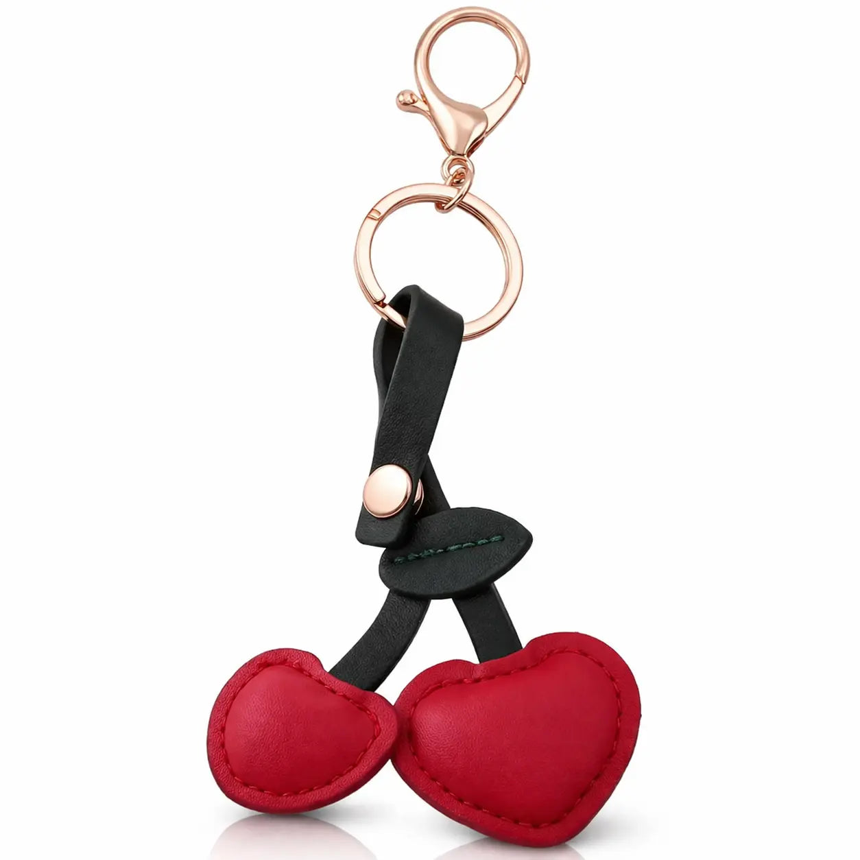 Gold cherry bag charm keychain by Hypes Inventory, a cute purse accessory for women with fruit-inspired design.
