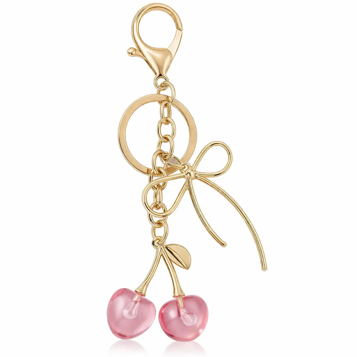 Gold cherry bag charm keychain by Hypes Inventory, a cute purse accessory with fruit design for women.