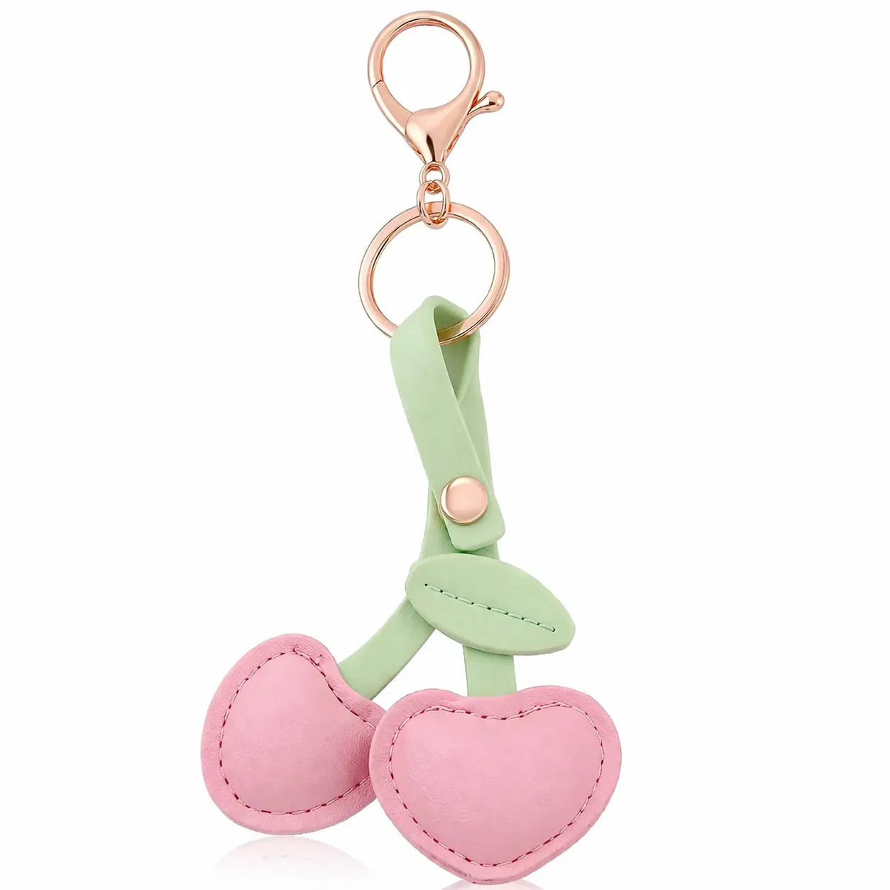 Gold cherry bag charm keychain by Hypes Inventory, cute purse accessory with fruit design for women.