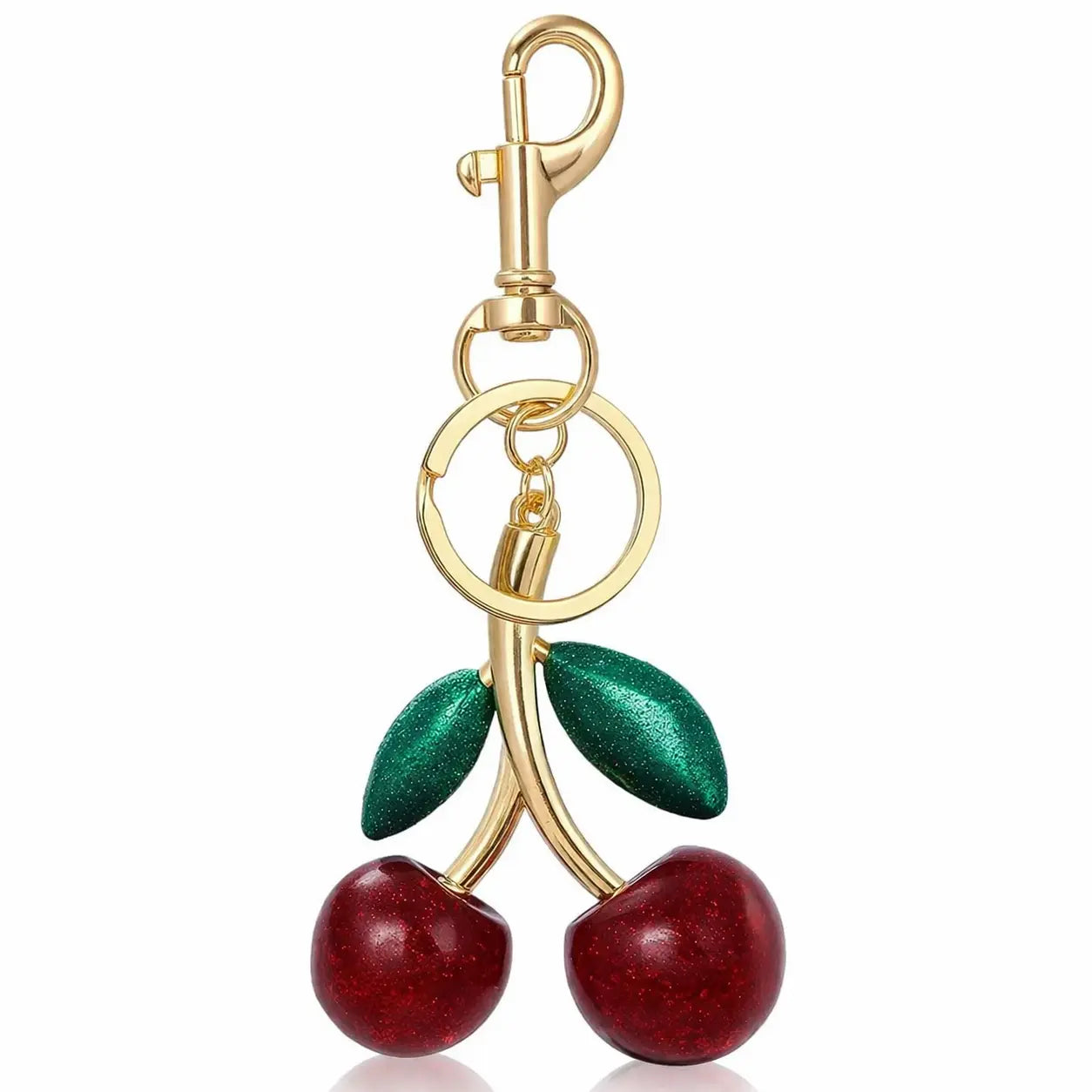 Gold cherry bag charm keychain by Hypes Inventory, a cute and stylish purse accessory for women and handbag decoration.