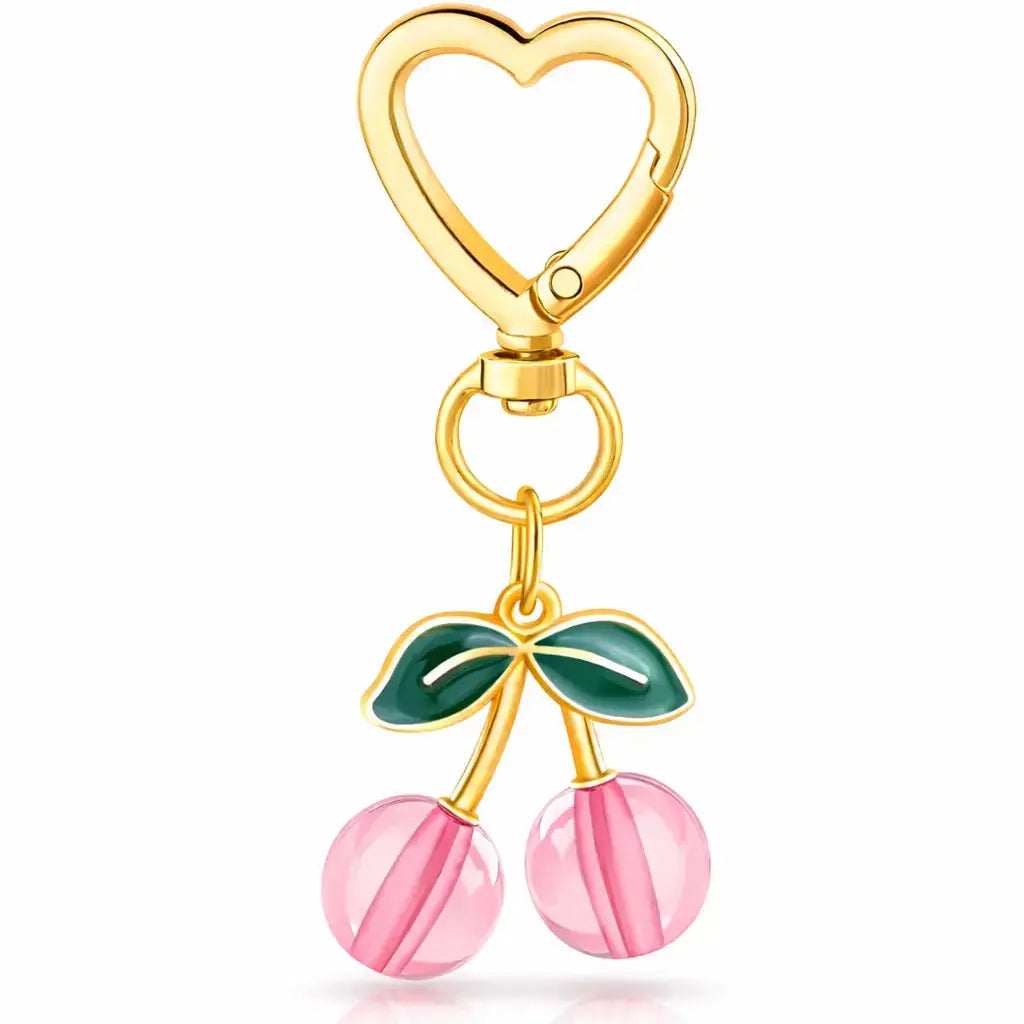 Red cherry and strawberry bag charm keychain by Hypes Inventory, perfect for handbags and as a cute gift for women.